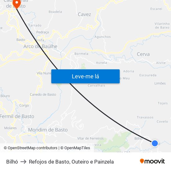 Bilhó to Refojos de Basto, Outeiro e Painzela map