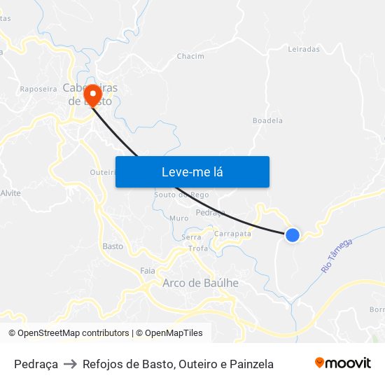 Pedraça to Refojos de Basto, Outeiro e Painzela map