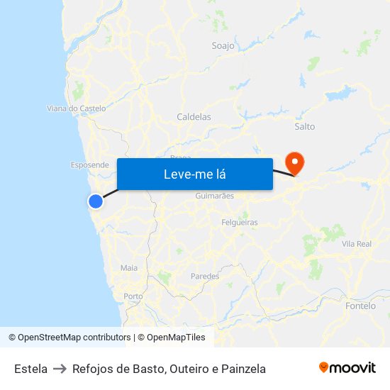 Estela to Refojos de Basto, Outeiro e Painzela map