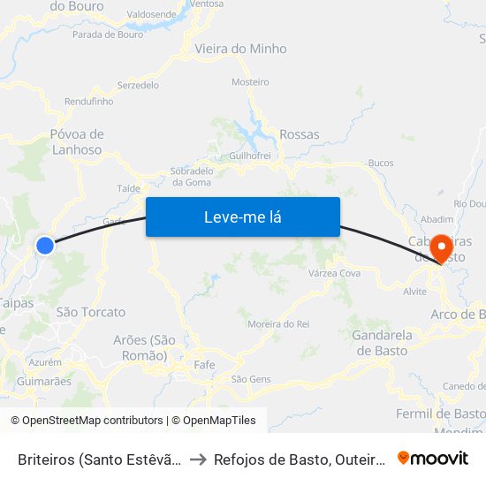 Briteiros (Santo Estêvão) e Donim to Refojos de Basto, Outeiro e Painzela map