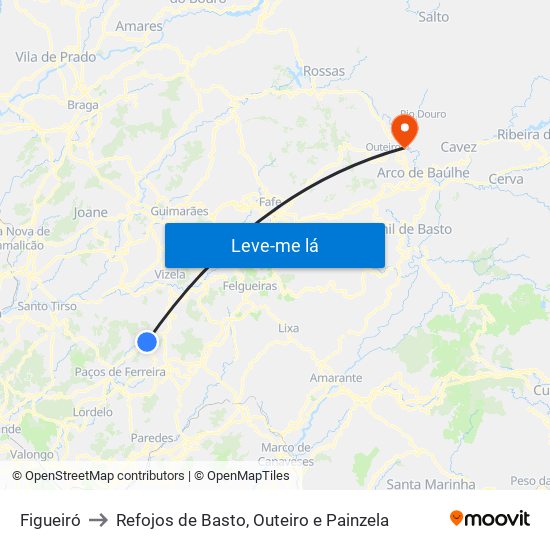 Figueiró to Refojos de Basto, Outeiro e Painzela map