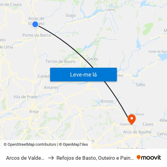 Arcos de Valdevez to Refojos de Basto, Outeiro e Painzela map