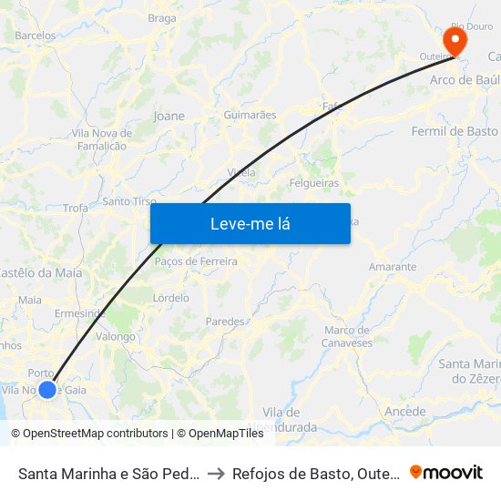 Santa Marinha e São Pedro da Afurada to Refojos de Basto, Outeiro e Painzela map