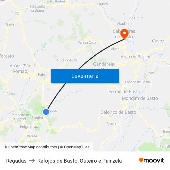 Regadas to Refojos de Basto, Outeiro e Painzela map
