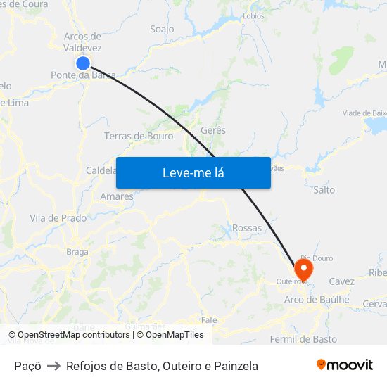 Paçô to Refojos de Basto, Outeiro e Painzela map