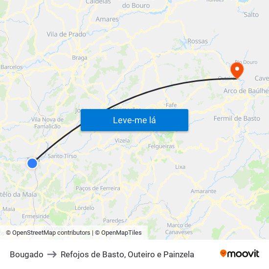 Bougado to Refojos de Basto, Outeiro e Painzela map