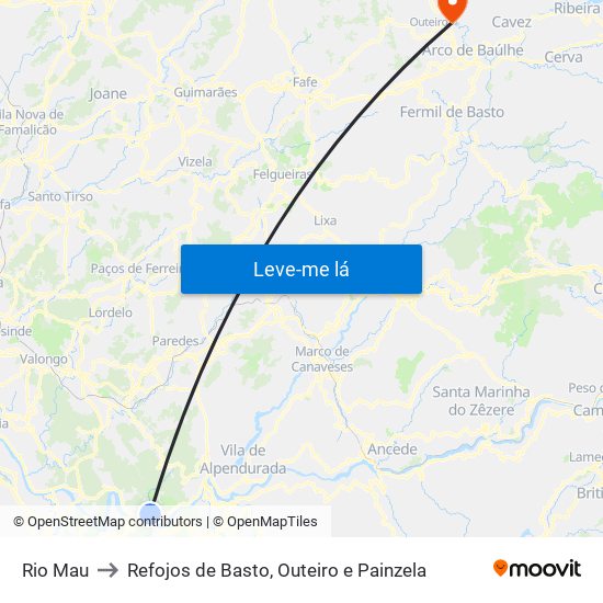 Rio Mau to Refojos de Basto, Outeiro e Painzela map