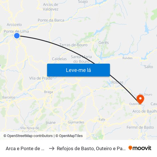 Arca e Ponte de Lima to Refojos de Basto, Outeiro e Painzela map