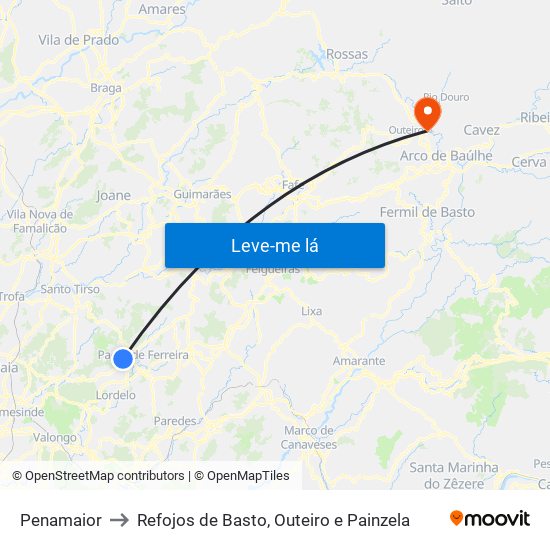 Penamaior to Refojos de Basto, Outeiro e Painzela map