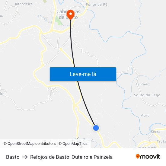 Basto to Refojos de Basto, Outeiro e Painzela map
