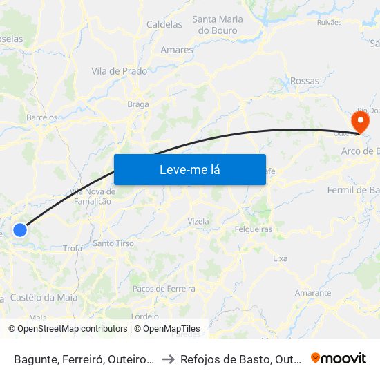 Bagunte, Ferreiró, Outeiro Maior e Parada to Refojos de Basto, Outeiro e Painzela map