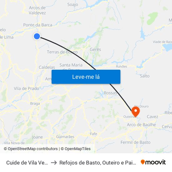 Cuide de Vila Verde to Refojos de Basto, Outeiro e Painzela map