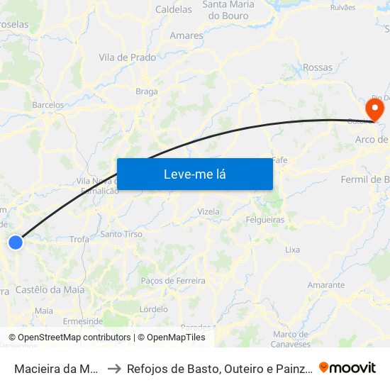 Macieira da Maia to Refojos de Basto, Outeiro e Painzela map