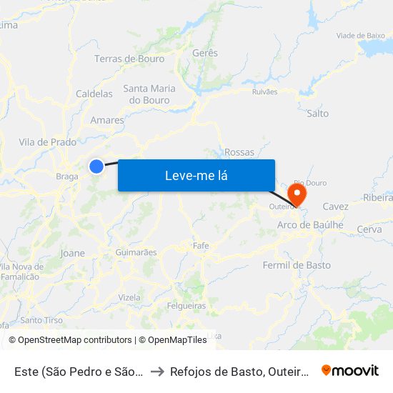 Este (São Pedro e São Mamede) to Refojos de Basto, Outeiro e Painzela map