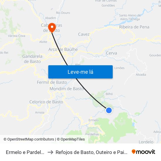 Ermelo e Pardelhas to Refojos de Basto, Outeiro e Painzela map