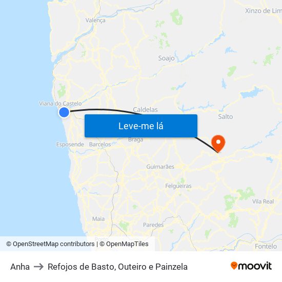 Anha to Refojos de Basto, Outeiro e Painzela map