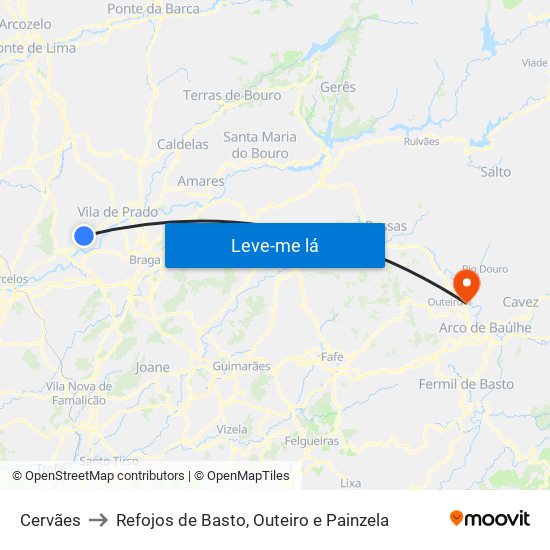 Cervães to Refojos de Basto, Outeiro e Painzela map