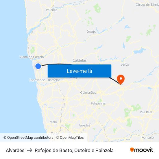 Alvarães to Refojos de Basto, Outeiro e Painzela map