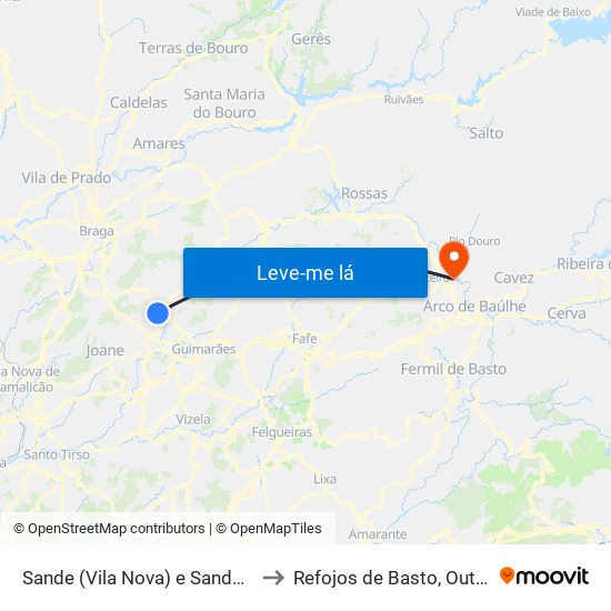 Sande (Vila Nova) e Sande (São Clemente) to Refojos de Basto, Outeiro e Painzela map