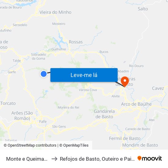 Monte e Queimadela to Refojos de Basto, Outeiro e Painzela map