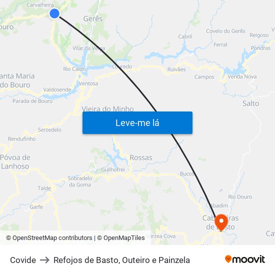 Covide to Refojos de Basto, Outeiro e Painzela map