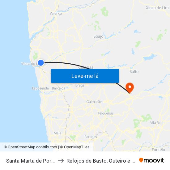 Santa Marta de Portuzelo to Refojos de Basto, Outeiro e Painzela map