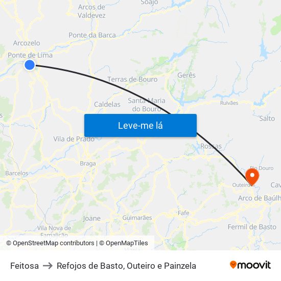 Feitosa to Refojos de Basto, Outeiro e Painzela map