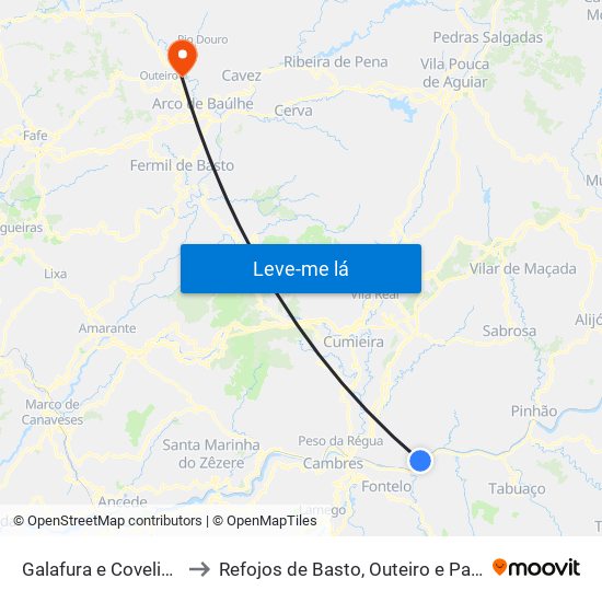 Galafura e Covelinhas to Refojos de Basto, Outeiro e Painzela map