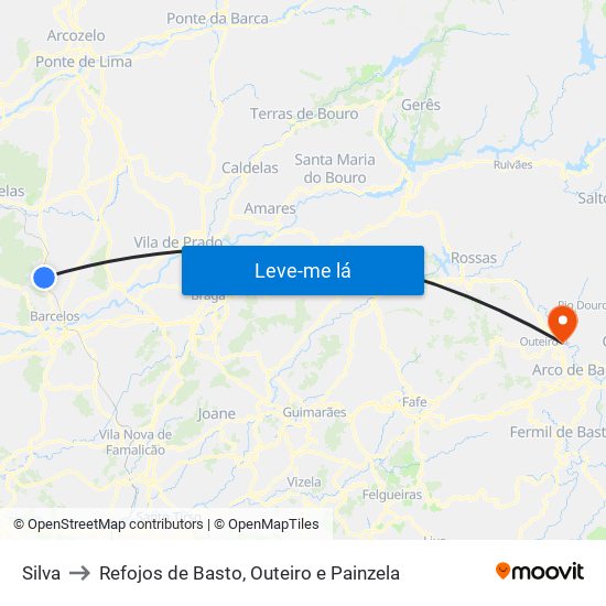 Silva to Refojos de Basto, Outeiro e Painzela map