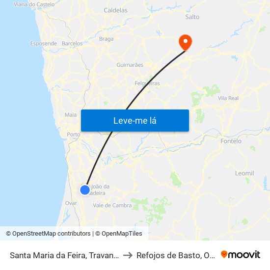 Santa Maria da Feira, Travanca, Sanfins e Espargo to Refojos de Basto, Outeiro e Painzela map