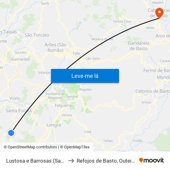 Lustosa e Barrosas (Santo Estêvão) to Refojos de Basto, Outeiro e Painzela map