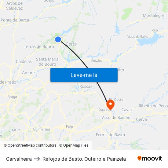 Carvalheira to Refojos de Basto, Outeiro e Painzela map