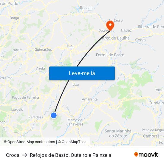 Croca to Refojos de Basto, Outeiro e Painzela map