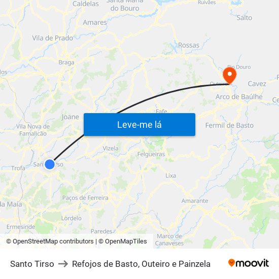 Santo Tirso to Refojos de Basto, Outeiro e Painzela map