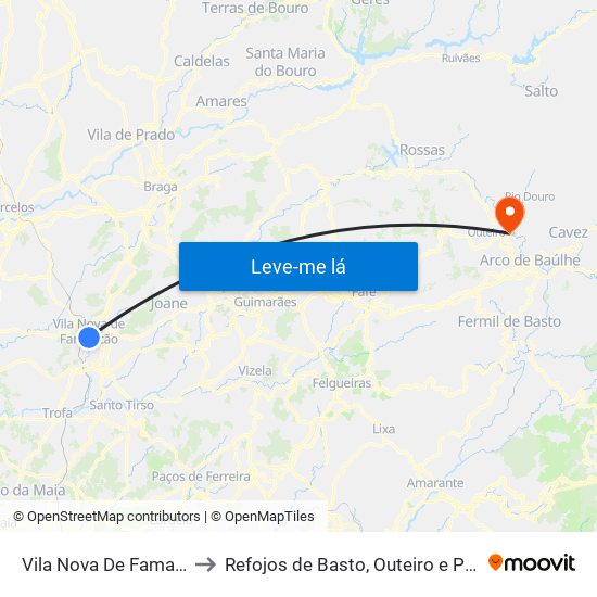 Vila Nova De Famalicão to Refojos de Basto, Outeiro e Painzela map