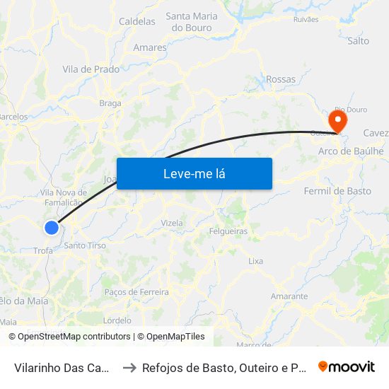 Vilarinho Das Cambas to Refojos de Basto, Outeiro e Painzela map