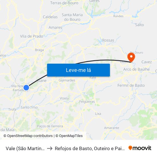 Vale (São Martinho) to Refojos de Basto, Outeiro e Painzela map