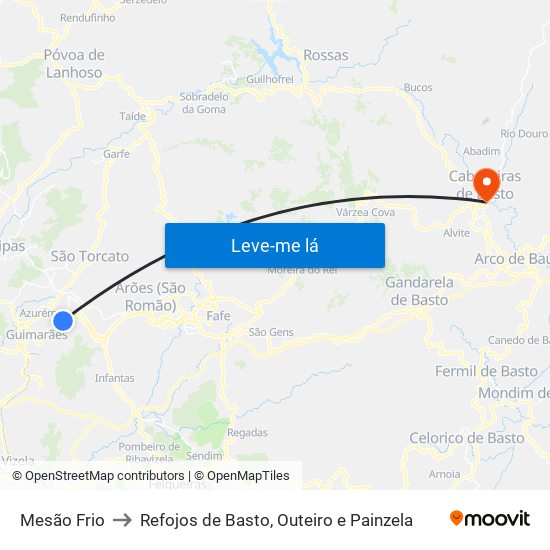 Mesão Frio to Refojos de Basto, Outeiro e Painzela map