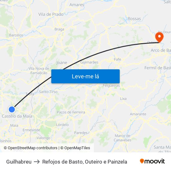 Guilhabreu to Refojos de Basto, Outeiro e Painzela map