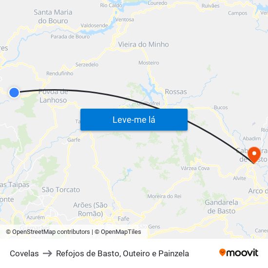Covelas to Refojos de Basto, Outeiro e Painzela map