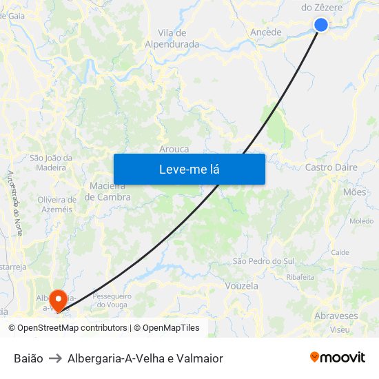 Baião to Albergaria-A-Velha e Valmaior map