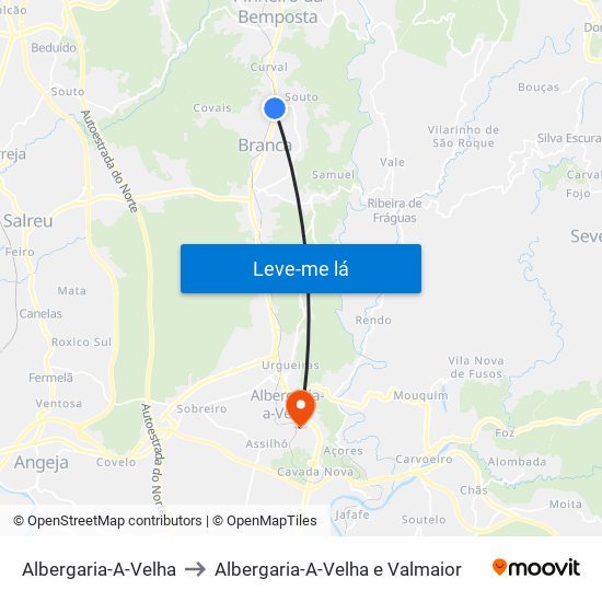Albergaria-A-Velha to Albergaria-A-Velha e Valmaior map