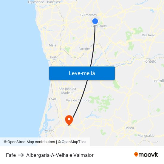 Fafe to Albergaria-A-Velha e Valmaior map