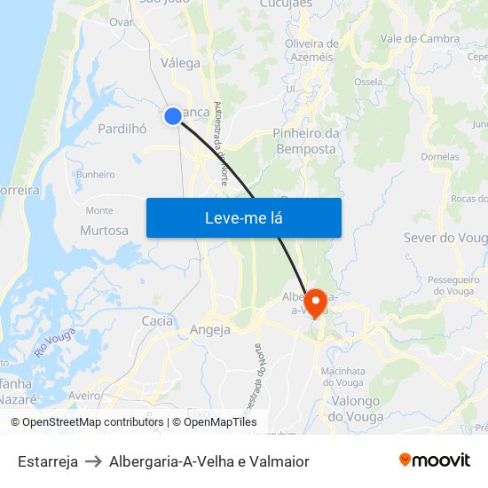 Estarreja to Albergaria-A-Velha e Valmaior map