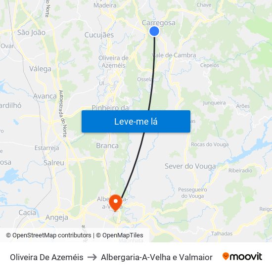 Oliveira De Azeméis to Albergaria-A-Velha e Valmaior map