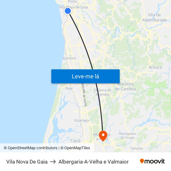 Vila Nova De Gaia to Albergaria-A-Velha e Valmaior map