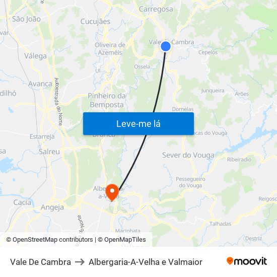 Vale De Cambra to Albergaria-A-Velha e Valmaior map