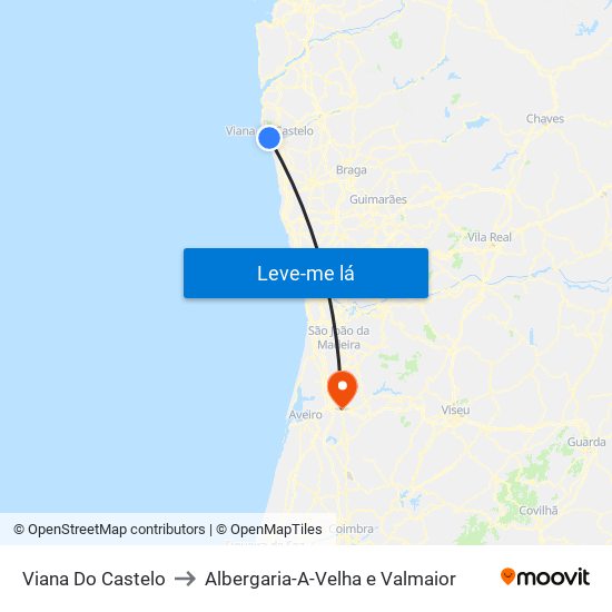 Viana Do Castelo to Albergaria-A-Velha e Valmaior map