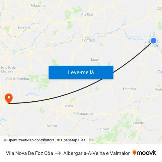 Vila Nova De Foz Côa to Albergaria-A-Velha e Valmaior map