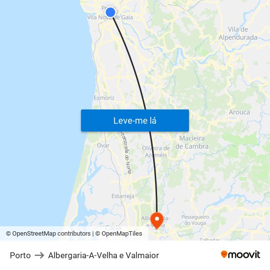 Porto to Albergaria-A-Velha e Valmaior map